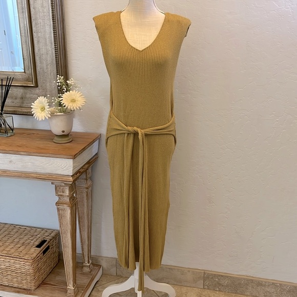 AS by DF Mare Tie Front Knit Midi Gold Dress - Size S - Picture 2 of 9